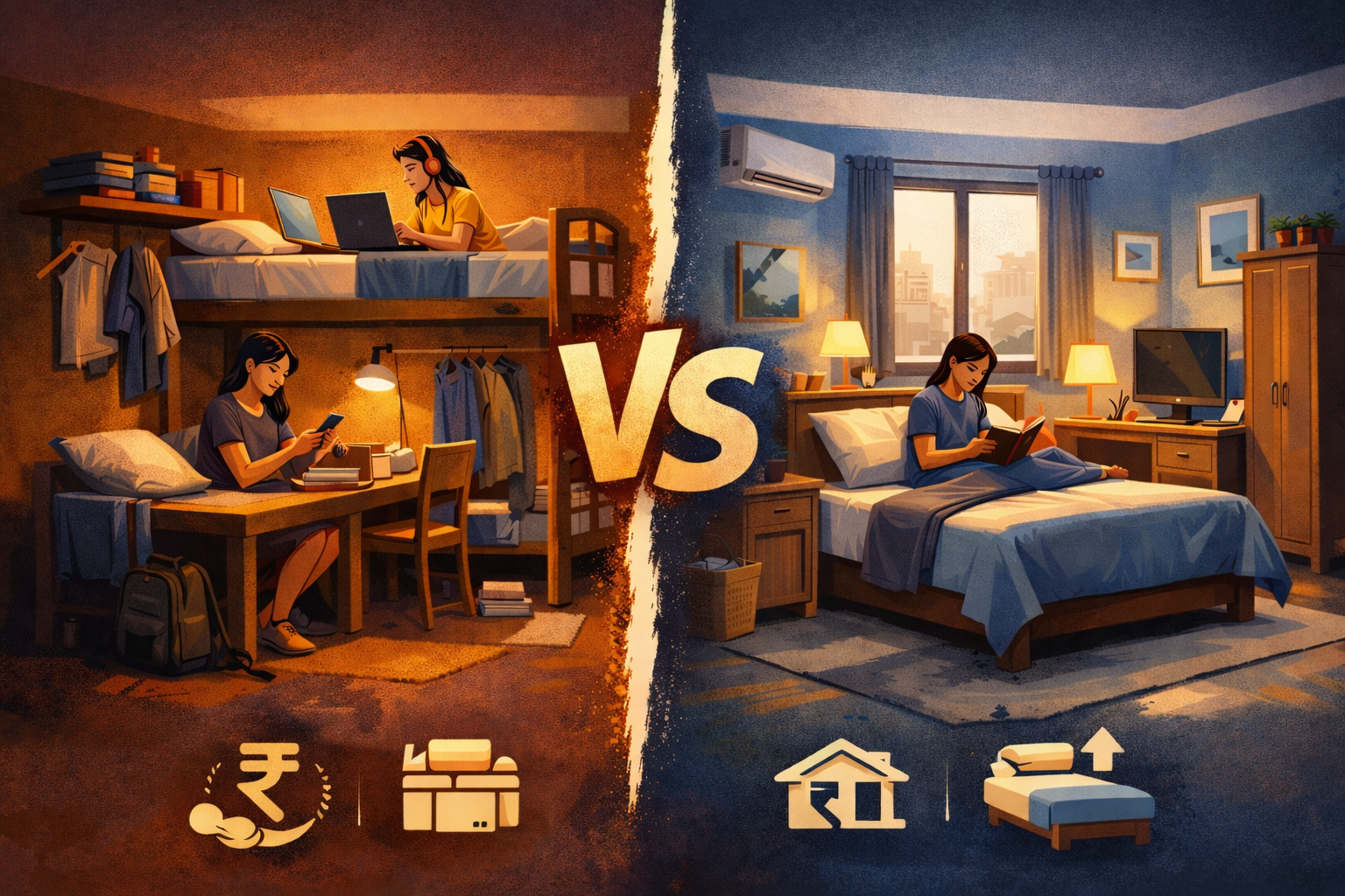 Comparing a shared PG room and a private room in Bangalore